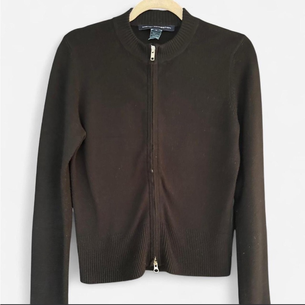 French Connection Black Knit Full-Zip Sweater size Small